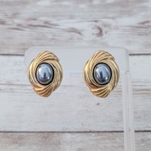 Vintage Stud Earrings - Gold Tone with Metallic Blue Center - $17.99