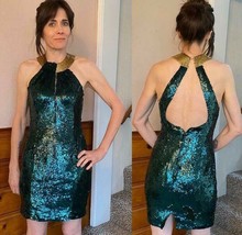 Vtg Robert Anthony Beaded Sequin Open Back Dress Sz 4 6 80&#39;s 90&#39;s Wiggle... - £68.69 GBP