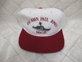 USS John Paul Jones DDG-53 Vintage Snapback Ship Navy Hat White Cap Red ... - £18.80 GBP