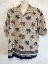 Roundtree &amp; Yorke Men&#39;s Hawaiian Button Shirt Rayon Tan Color Size Large Palm - £15.44 GBP