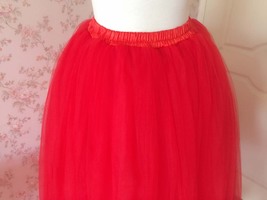 Red Tulle Maxi Skirt Outfit Women Custom Plus Size Floor Length Tulle Skirt image 4
