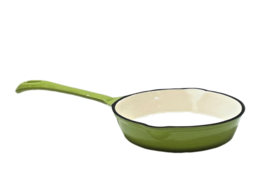 Cast Iron Enamel Coated Fry Pan Small Chartrouse Green 5.5&quot; DIA / 13&quot; L ... - £15.53 GBP