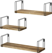 Rustic Floating Shelves, Hanging Shelves Wall Mount Set of 3, 17 Inch Wood Shelv - £21.52 GBP
