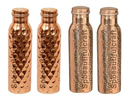 Handmade Pure Copper Water Drinking Bottle 2 Hammered 2 Diamond Health B... - £48.94 GBP
