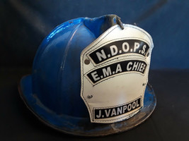 Old Vtg Fire Co Fire Department Fireman Helmet N.D.O.P.S. E.M.A Chief J.... - £159.46 GBP