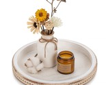 White Washed Wooden Round Serving Tray - Rustic Decor For Coffee Table, ... - £32.84 GBP