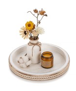 White Washed Wooden Round Serving Tray - Rustic Decor For Coffee Table, ... - £32.28 GBP