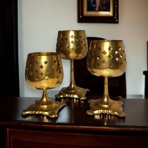 Vintage Brass Pedestal Candle Holders Mid-Century Modern Set/3 Made India Boho - £22.15 GBP