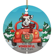 Cute Pit bull Dog Riding Red Truck Ornament Christmas Gift For Puppy Pet Lover - £13.25 GBP