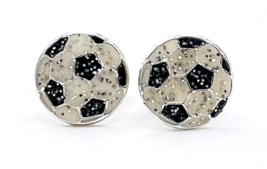 Signed 925 CLE Sterling Silver Enamel Soccer Ball Stud Earrings - $17.82