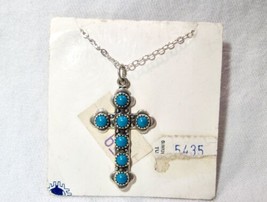 Vintage Navajo Bell Trading Post Sterling Silver Turquoise Cross Necklace K820  - £47.47 GBP