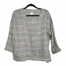 Pure J. Jill Size Medium Gray Stripe Linen Popover Top 3/4 Sleeve Relaxed Shirt - £12.38 GBP