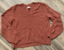 LOFT V-Neck Sweater Soft Fluffy Size Large Orange Fall Autumn Cozy - $14.49