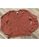 LOFT V-Neck Sweater Soft Fluffy Size Large Orange Fall Autumn Cozy - £11.41 GBP