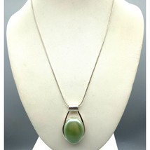 Vintage Pastel Cabochon Pendant Necklace, Silver Tone Chain with Mint Green Oval - £22.19 GBP