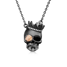 Skull Necklace Black Gothic Style With Cubic Zirconia Inlaid Engagement Pendent  - £144.73 GBP