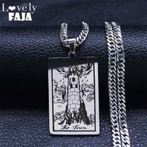 Vintage, Stainless Steel, Wicca / Tarot Card, The Tower Theme Pendant / ... - $22.99