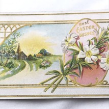 Best Easter Wishes Vintage Postcard Flowers Church Scene Embossed - £7.84 GBP
