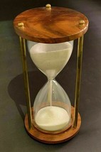 Table Wooden Timer Sand Gift Hourglass Decor Brass Vintage Antique Nautical - $17.77