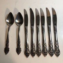 National Stainless, Japan ROSE &amp; LEAF Flatware Set of 2 Spoons 6 Knives - £13.42 GBP