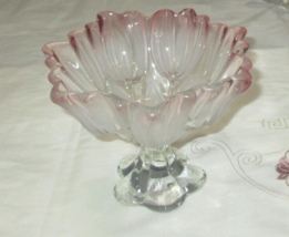 Vintage Mikasa Walther Glass Pink &amp; Frosted Tulip Designed Footed Compote Bowl - £20.25 GBP