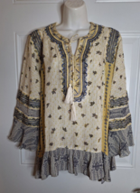 John Mark Floral Mixed Print Embroidered Peasant Tunic Bell Sleeve Blouse Top - £22.37 GBP