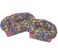 VINTAGE BARBIE TOYMAX FABRIC FURNITURE COUCH SOFA &amp; LOVE SEAT W/ HEART P... - $28.50