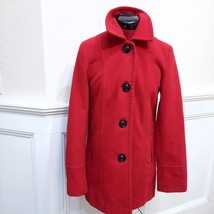 LIZ CLAIBORNE Red Pea Coat Womens S SMALL acrylic classic collared button up - £13.37 GBP