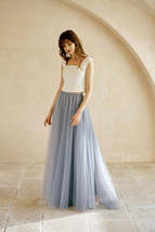 Gray High Waisted Tulle Maxi Skirt Plus Size Bridesmaid Tulle Skirt with Train