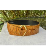 Vintage Wide SNAKESKIN Western BELT - adjustable Curved Horse Shoe Brass... - $47.95