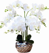 Gxlmii Orchid Artificial Flowers For Home Decor, Faux Orchids With Silver Vase - £65.45 GBP