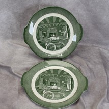 Royal Colonial Homestead Handled Cake Plates Green 10 3/8&quot; Lot of 2 - £14.82 GBP