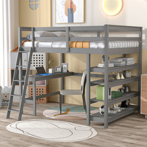 Loft Bed Full with Desk, Ladde, Shelves, Grey  - £481.38 GBP