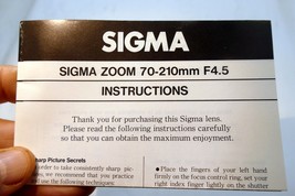 Sigma Manual Focus Lens guide Brochure 70-210mm f4.5 insruction - $11.43