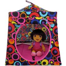 Black Tent, 2 Sleeping Bags, Colorful Circle Print for Dolls, Stuffed Animals - £19.73 GBP