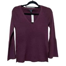 J. Crew NWT Wool Blend Ribbed Peplum Bell Sleeve V Neck Sweater Maroon Size XS - £23.99 GBP