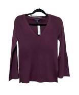 J. Crew NWT Wool Blend Ribbed Peplum Bell Sleeve V Neck Sweater Maroon S... - £22.82 GBP