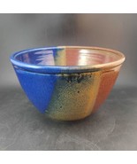 Kim Chapman Pottery Blue Gold Red Handpainted Deep Stoneware Bowl 8.25” OBO - £48.26 GBP