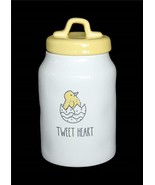 Rae Dunn Embossed Chick in Egg &quot;TWEET HEART&quot; 8&quot; Tall Yellow Top Sealed C... - $45.26 CAD