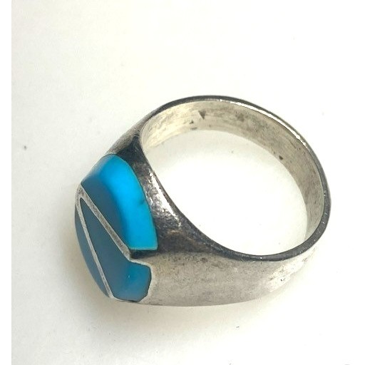 UNISEX TAXCO HANDWROUGHT 925 STERLING SILVER AND TURQUOISE RING SIZE 8 SKY Item image 4