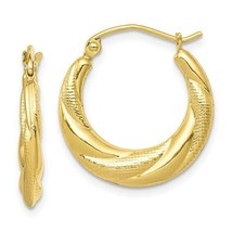 10K Yellow Gold Textured Scalloped Hollow Hoop Earrings - $161.68