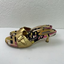 Emilio Pucci Gold Leather Buckle Y2k Kitten Heel Slip On Sandals Sz 39 U... - £60.73 GBP