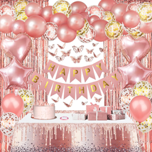 Rose Gold Birthday Party Decorations, Tableware Happy Birthday Banner Rose Gold  - £21.94 GBP