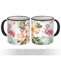 Flamingo In Flowers : Gift Mug Bird Hibiscus Pattern Tropical Flower Leaves Wate - £12.43 GBP