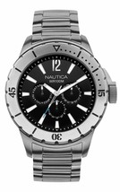 New Nautica Men's Black Dial Steel Multifunction Date Watch 45mm N19569G $195 - $65.44
