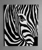 Hand painted art canvas 16”X20” ZEBRA Acrylic painting Black &amp; White - £39.34 GBP