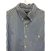 Lands’ End Shirt Men&#39;s L 16 Blue white Plaid Seersucker Button Up Cotton - $18.99