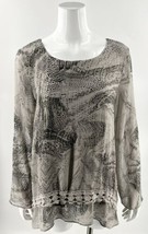 Alfani Top Size 14 Gray Snake Animal Print Sheer Sleeves Layered Blouse Womens - £19.90 GBP