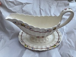 Vtg Copeland Spode England #713 Spode&#39;s Cowslip Gravy Sauce Boat &amp; Liner - $28.50