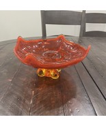 Vintage Viking Glass Epic Four Foils Square Persimmon Footed Compote Dish - $49.49